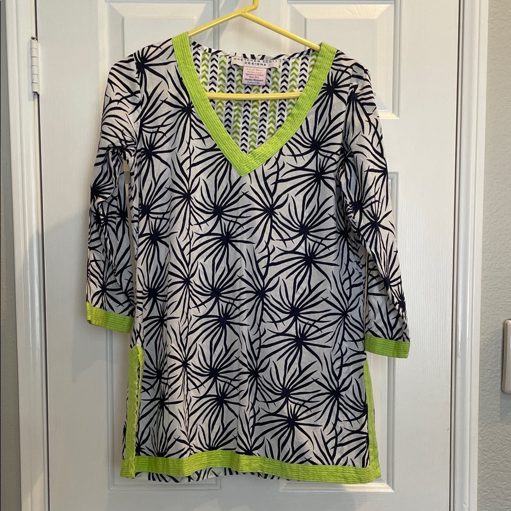Gretchen Scott Designs bathing suit coverup 100% cotton 3/4 sleeves cute style
